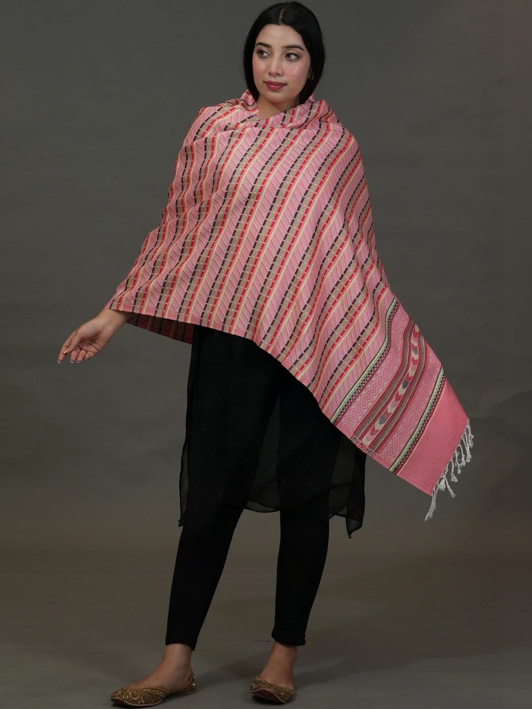 SHIFNEEN Women Striped Woven Design Acrylic Shawl thumbnail 4