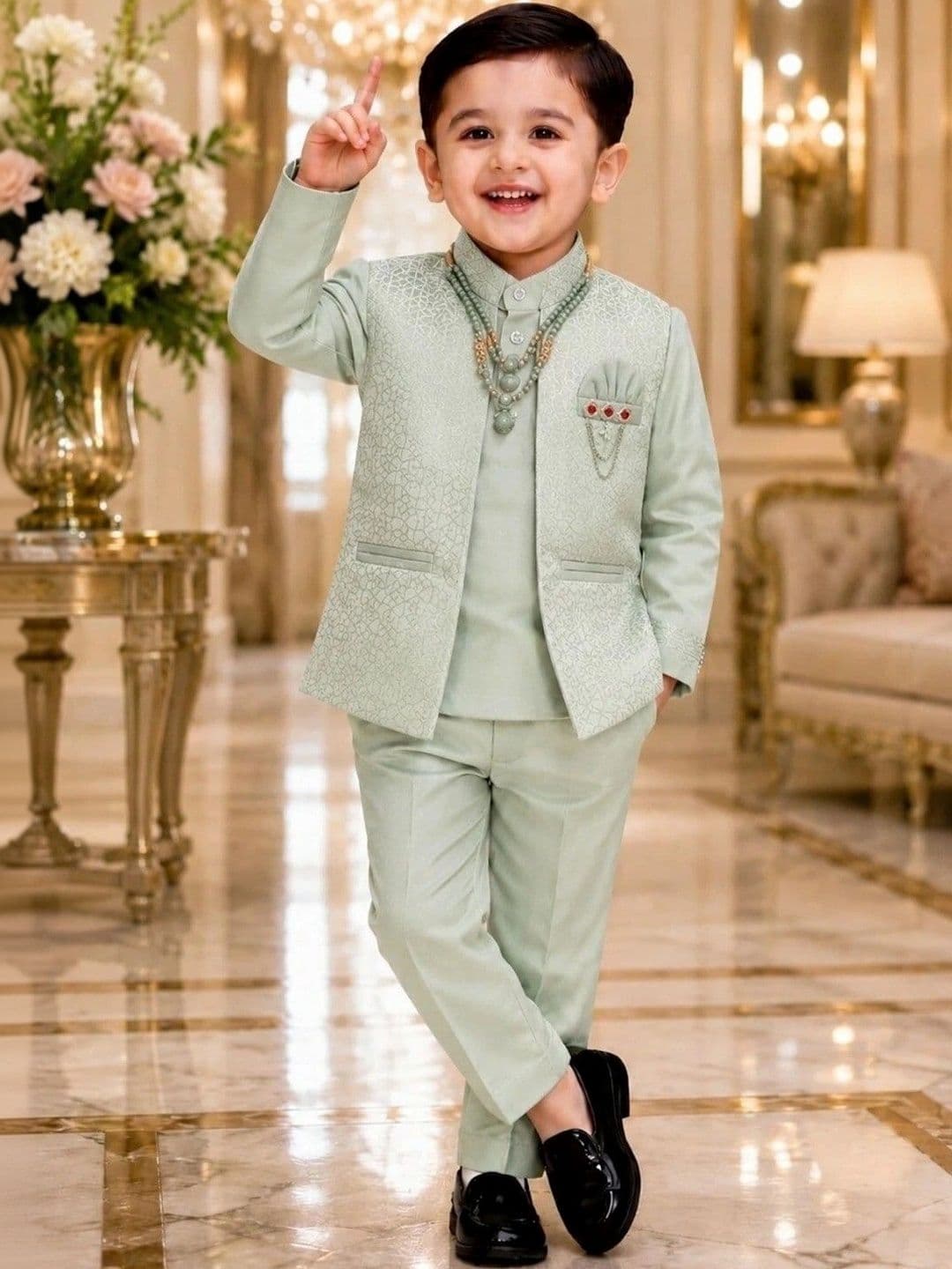 Elite Trend Traders Boys Self Design Mandarin Collar Sherwani Set - view 1