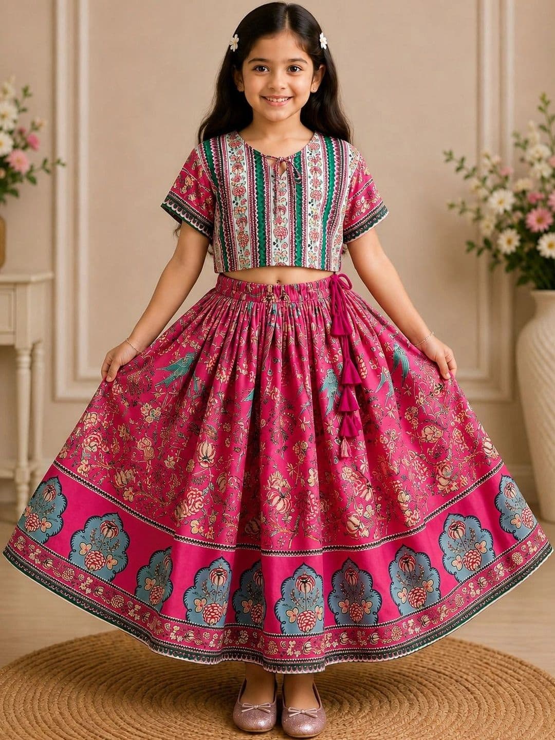 KALINI Girls Printed Block Print Ready to Wear Lehenga Set - view 1