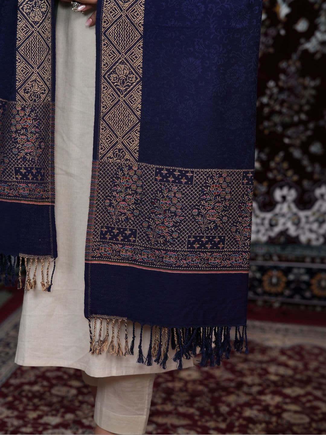 S.T. Women Ethnic Motifs Woven Design Acrylic Shawl thumbnail 2
