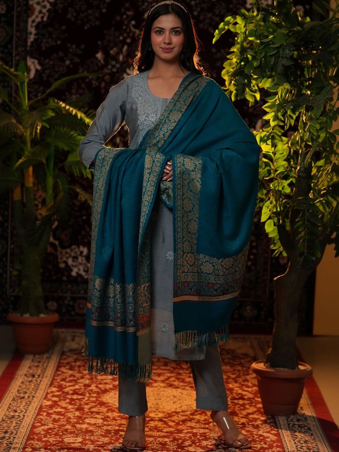 SHIFNEEN Women Ethnic Motifs Woven Design Acrylic Shawl - view 1
