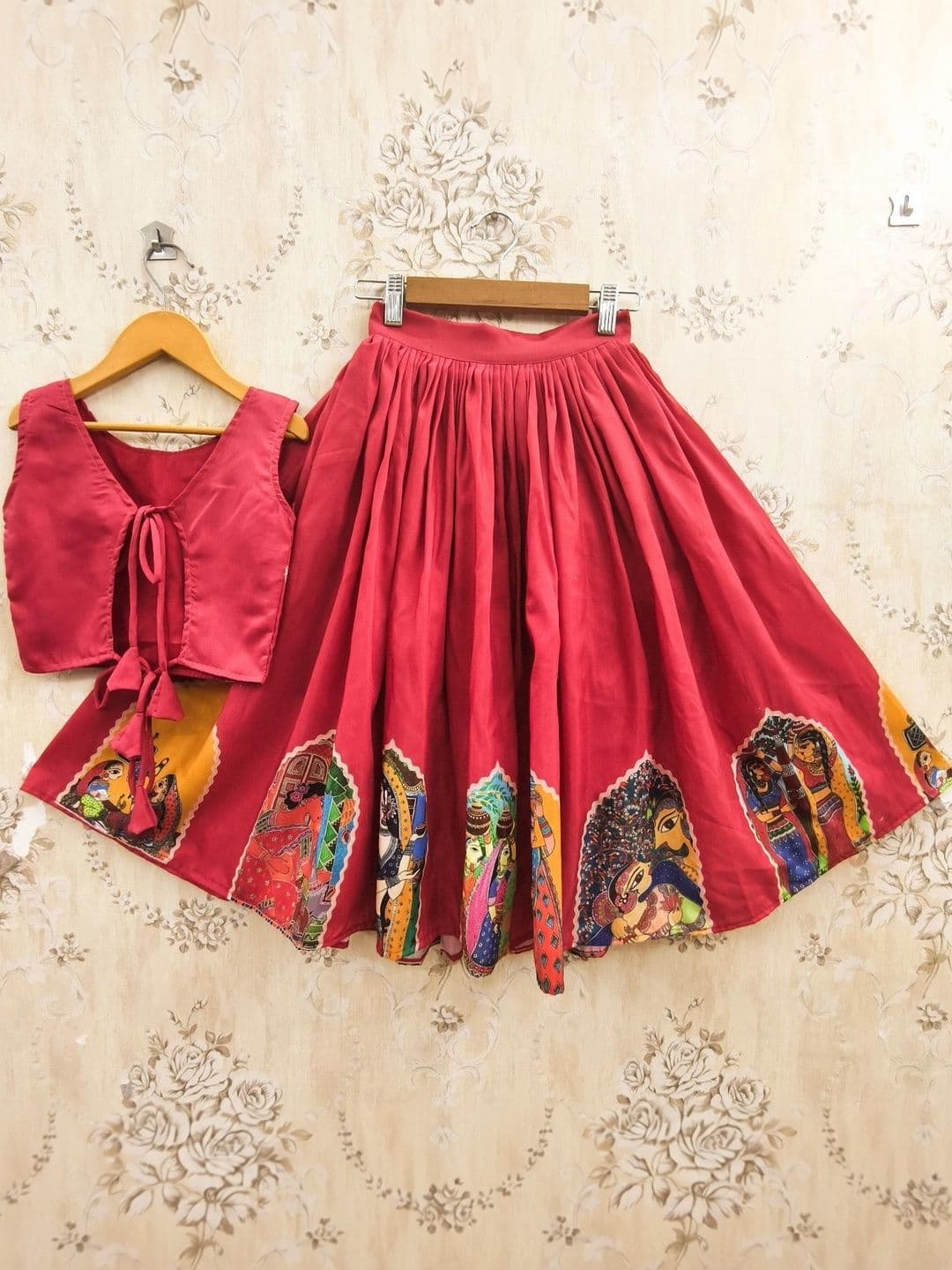 KALINI Girls Printed Kalamkari Ready to Wear Lehenga & thumbnail 3