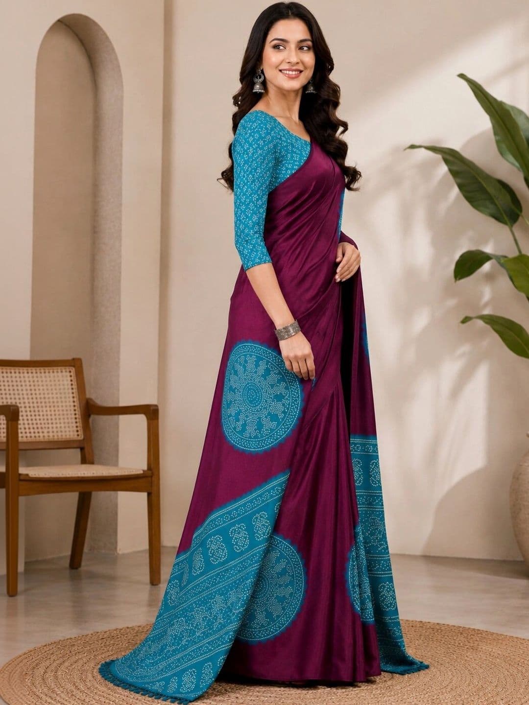 Anouk Bandhani Art Silk Designer Saree thumbnail 3
