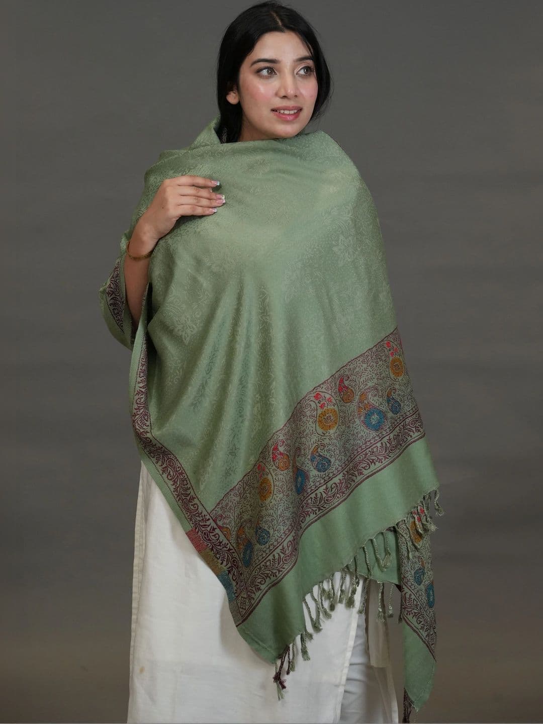 S.T. Women Ethnic Motifs Woven Design Acrylic Shawl thumbnail 3