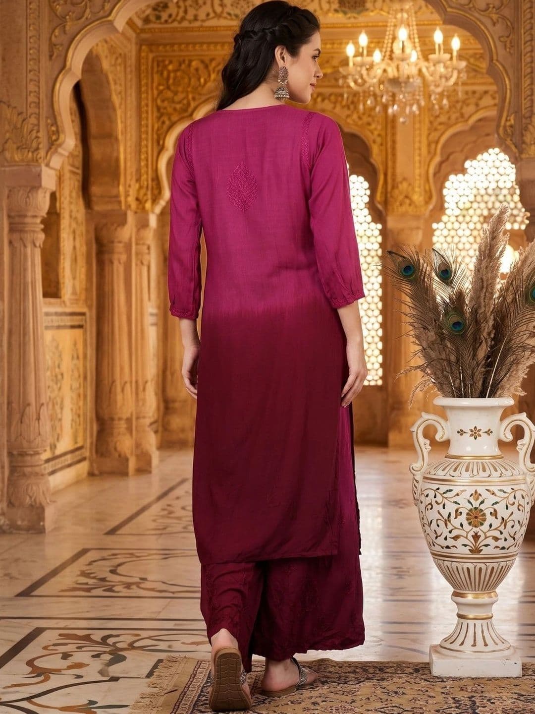 Meiraas Studios Women Ethnic Motifs Embroidered Regular Thread Work Kurta with Palazzos & With Dupatta thumbnail 5