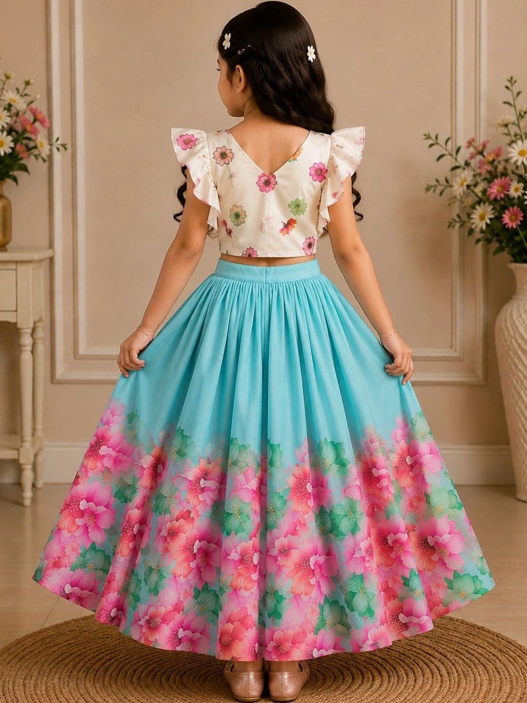 KALINI Girls Printed Ready to Wear Lehenga & thumbnail 5