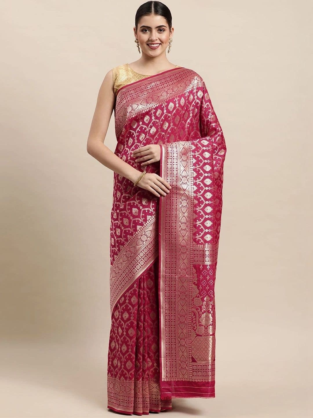 KALINI Women Floral Printed Zari Art Silk Banarasi Saree - view 1