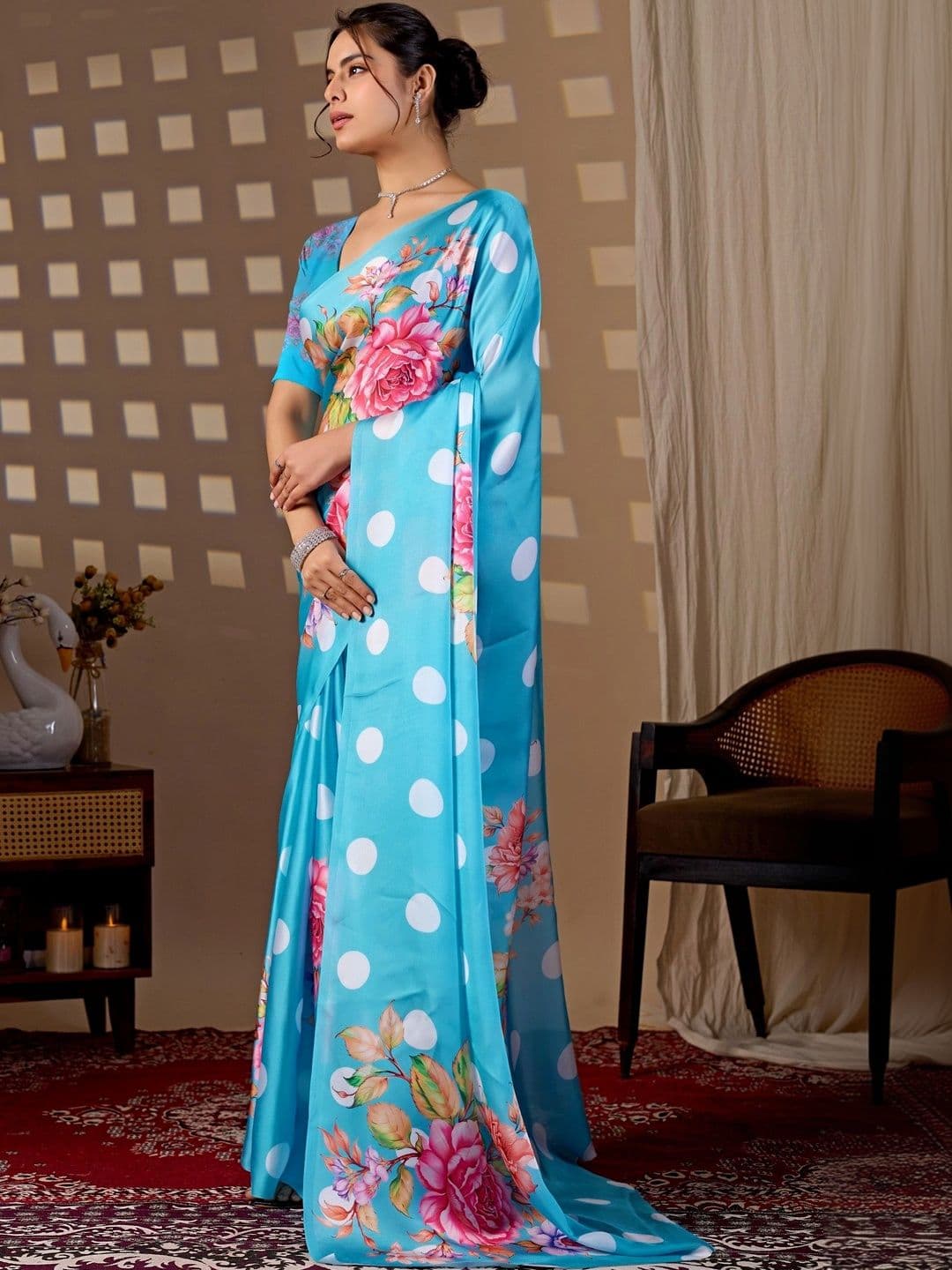 Mitera Floral Satin Designer Saree thumbnail 4