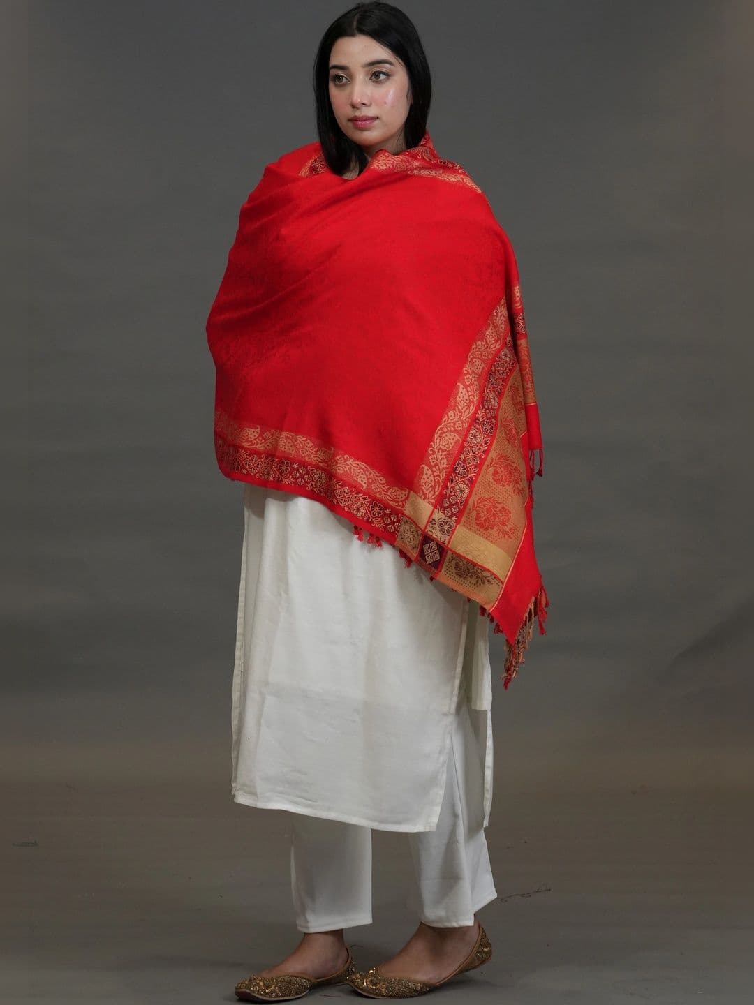 S.T. Women Ethnic Motifs Woven Design Acrylic Shawl thumbnail 4