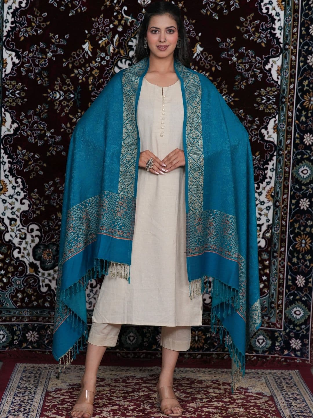 S.T. Women Ethnic Motifs Woven Design Acrylic Shawl - view 1