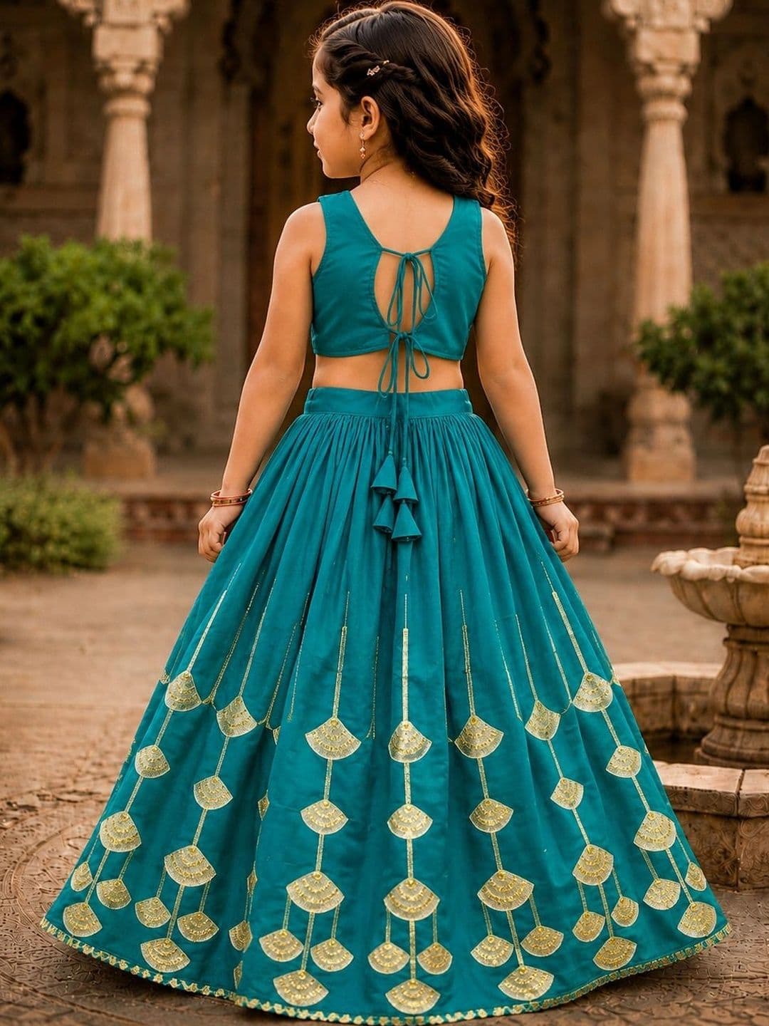 KALINI Girls Embellished Sequinned Ready to Wear Lehenga & thumbnail 3