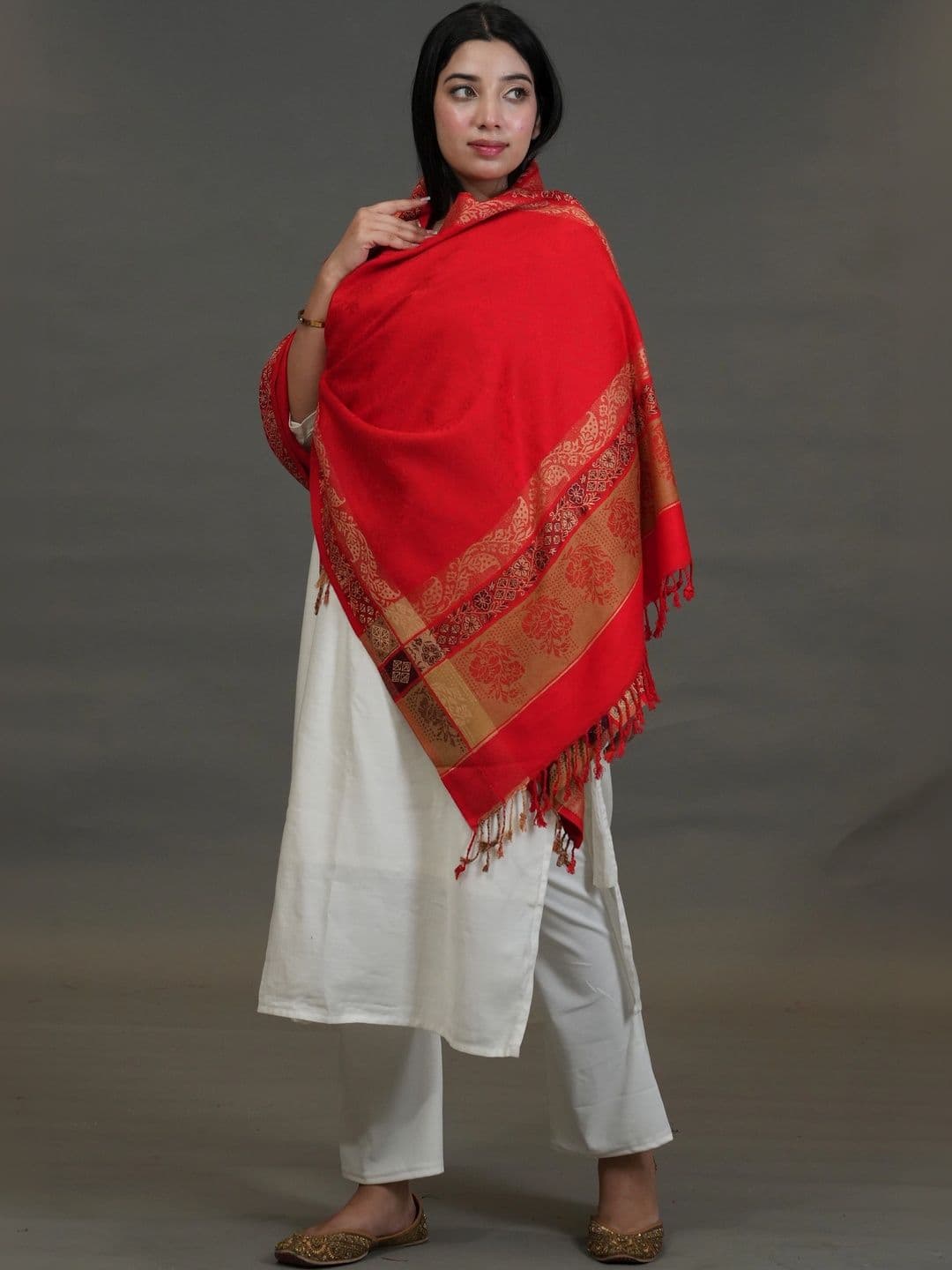 S.T. Women Ethnic Motifs Woven Design Acrylic Shawl thumbnail 5