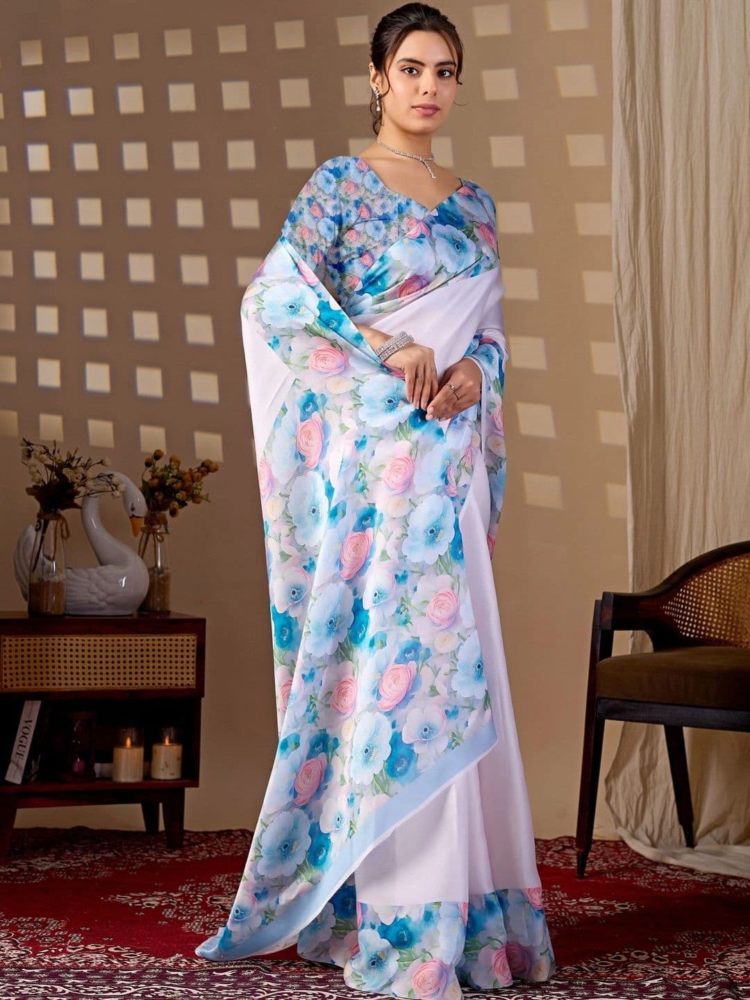 Mitera Floral Satin Designer Saree thumbnail 5