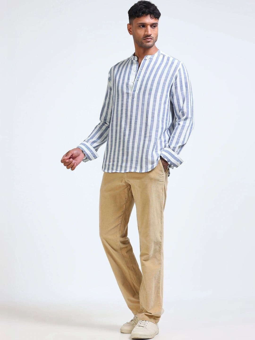 StitchX Men's Pure Cotton Striped Mandarin Collar Kurta Shirt thumbnail 3