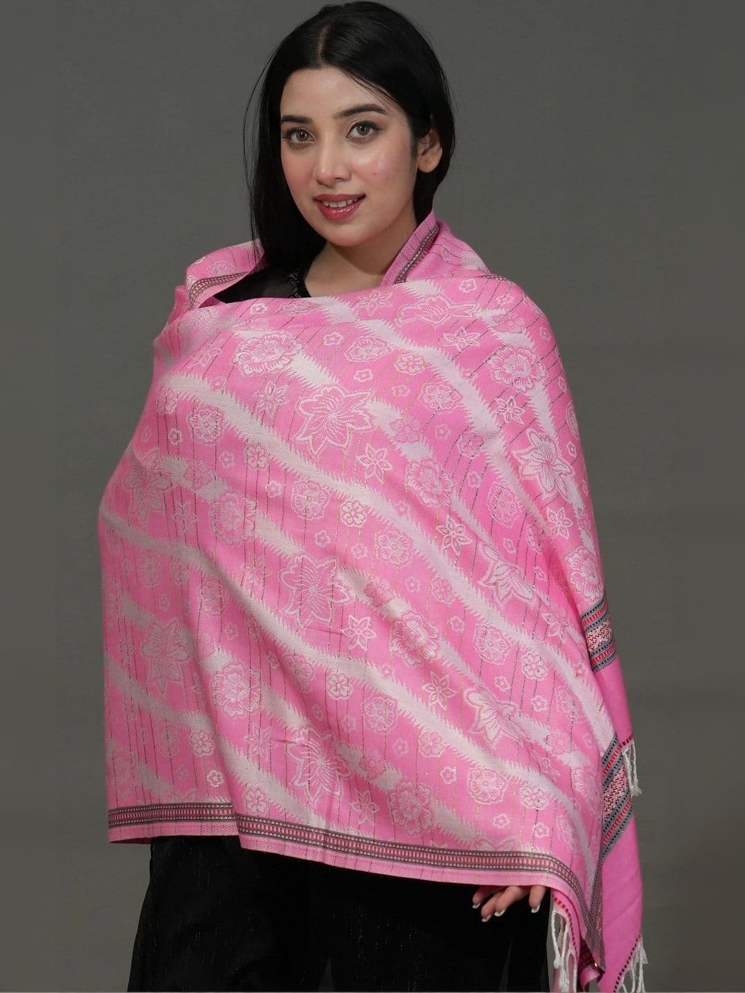 S.T. Women Floral Printed Acrylic Shawl thumbnail 3