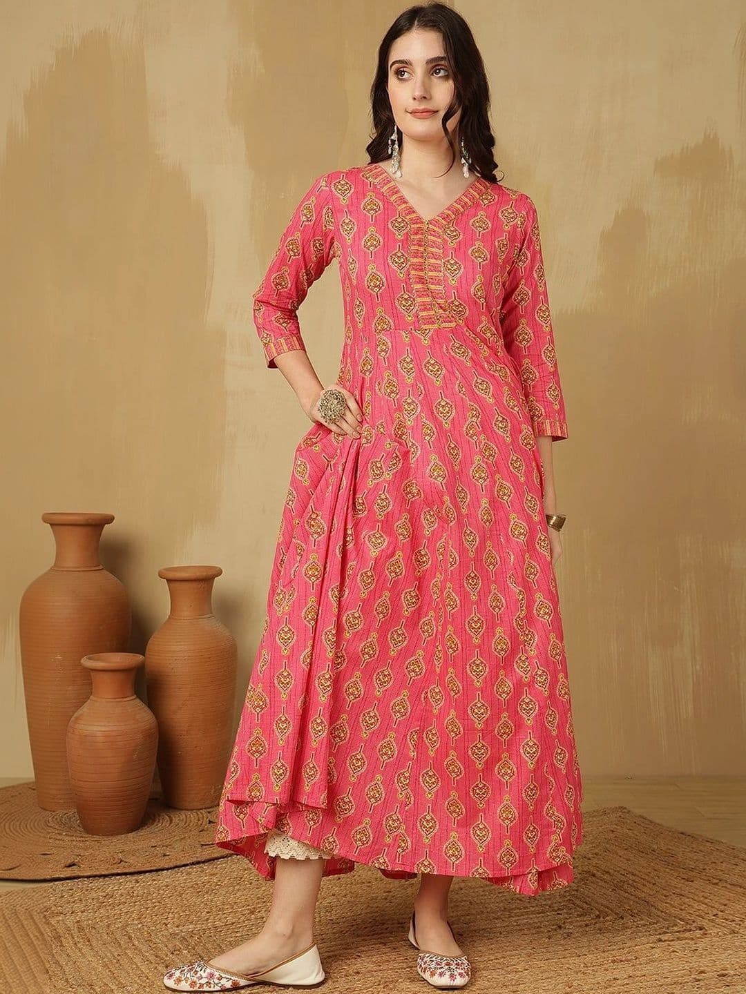 KALINI Women Ethnic Motifs Printed Thread Work Anarkali Kurta thumbnail 5