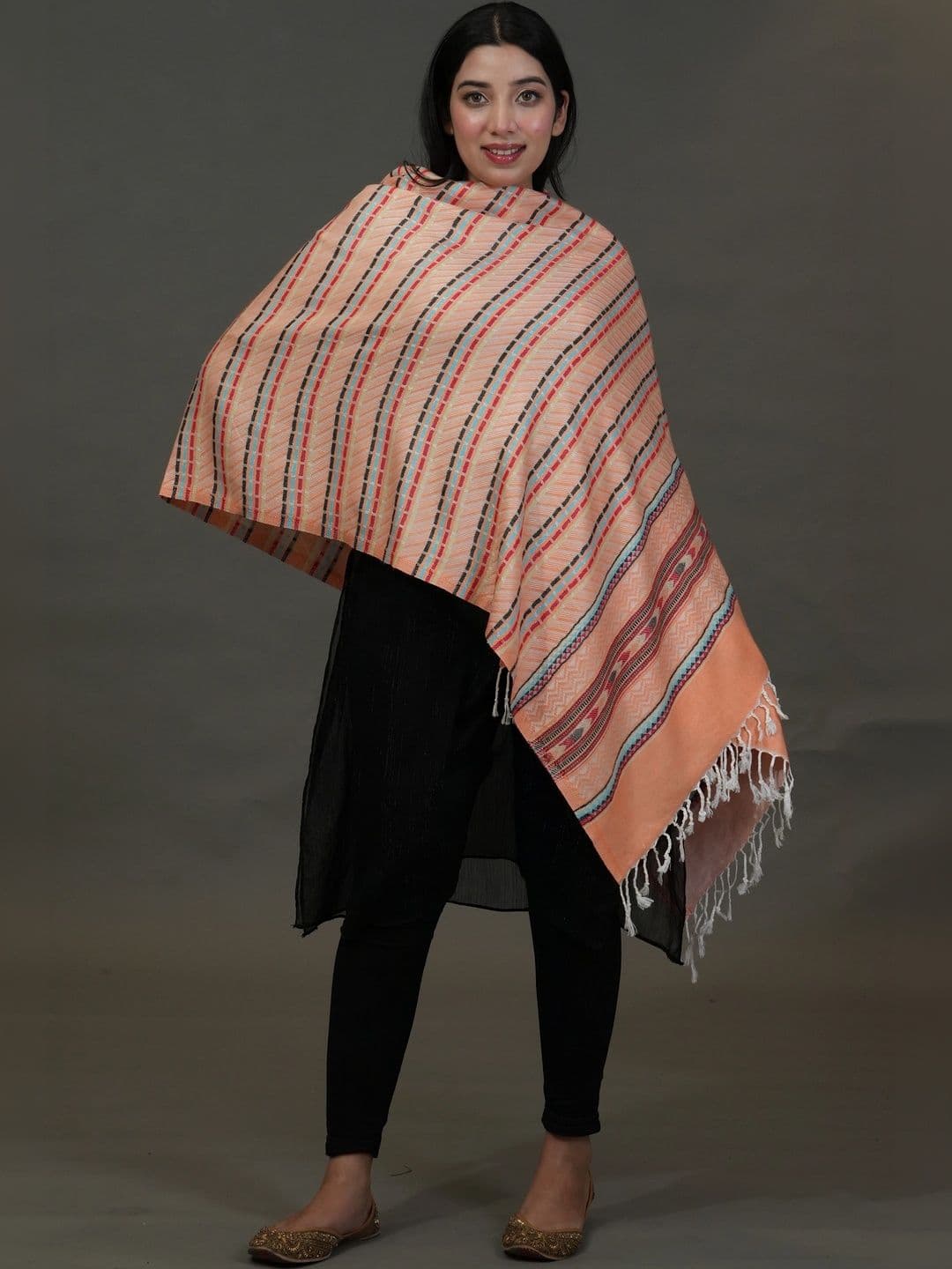 SHIFNEEN Women Striped Woven Design Acrylic Shawl thumbnail 3