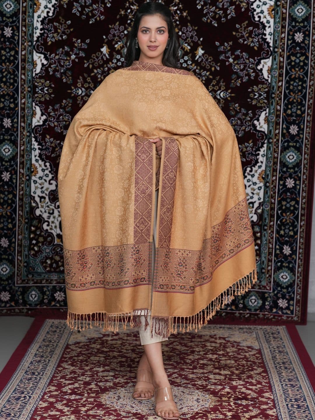 S.T. Women Ethnic Motifs Woven Design Acrylic Shawl - view 1