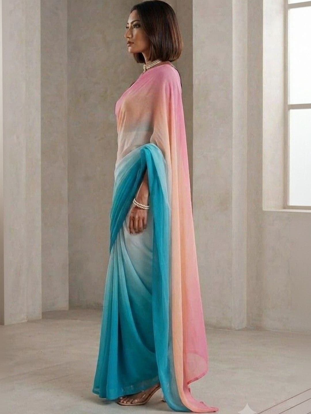 HERE&NOW Ombre Poly Georgette Saree thumbnail 6