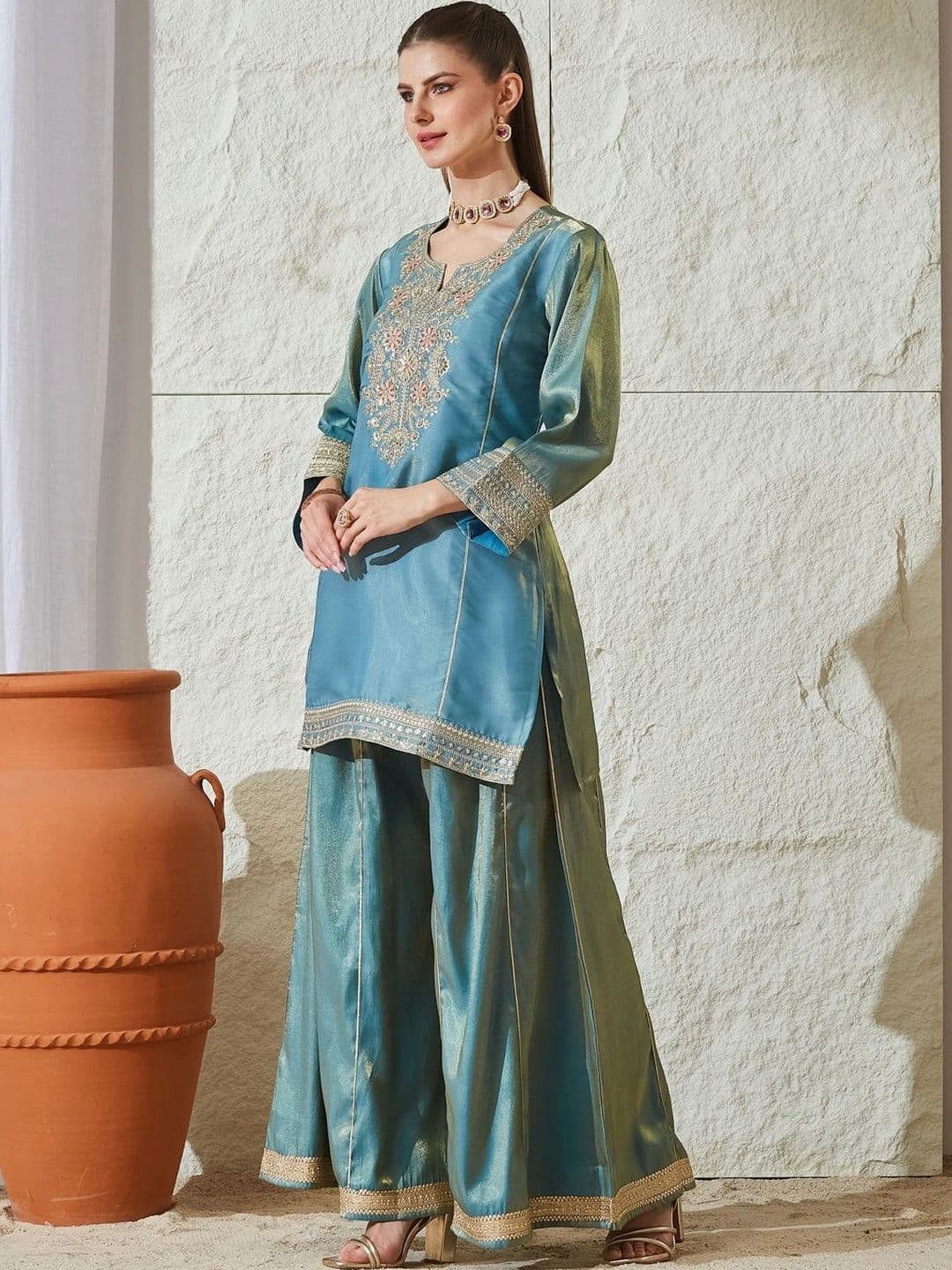 MOKOSH Women Embroidered Kurti and Sharara Set with Dupatta thumbnail 5