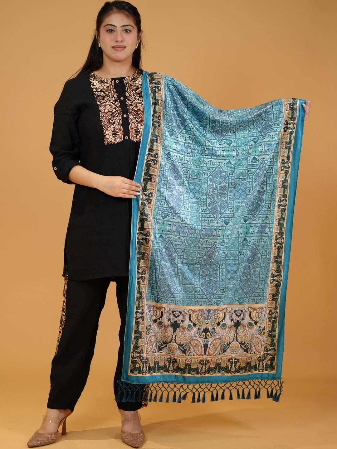 S.T. Women Ethnic Motifs Printed Velvet Shawl - view 1