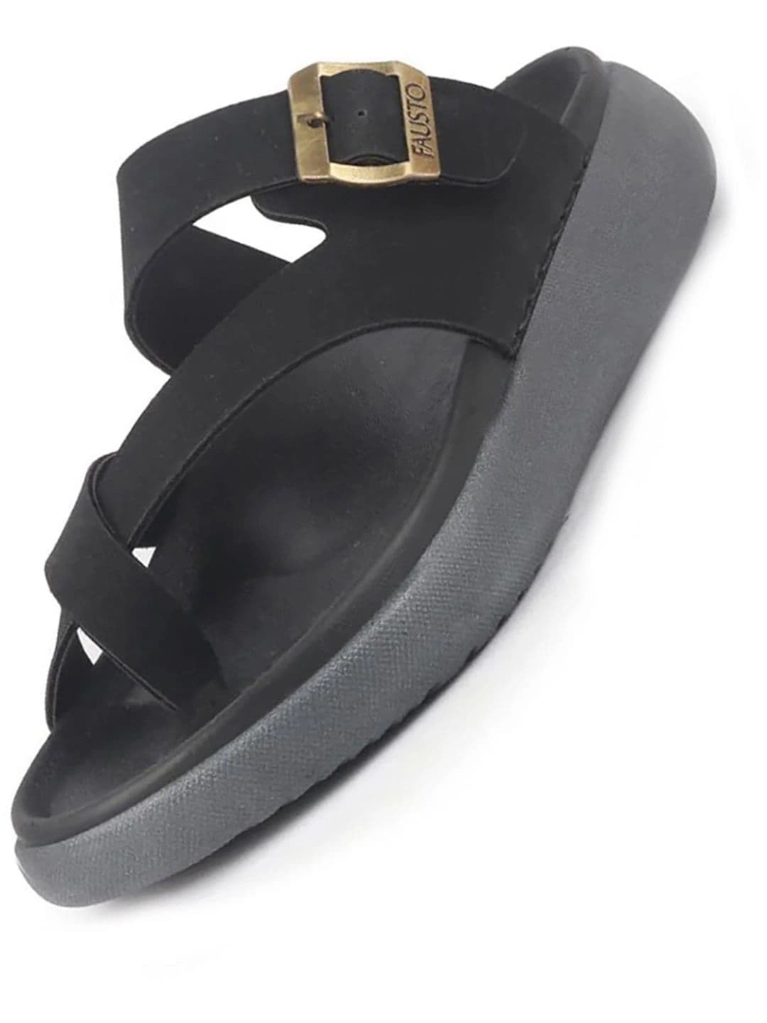 FAUSTO Men Toe Ring Buckle Strap Side Stitched Comfort Sandals - view 1