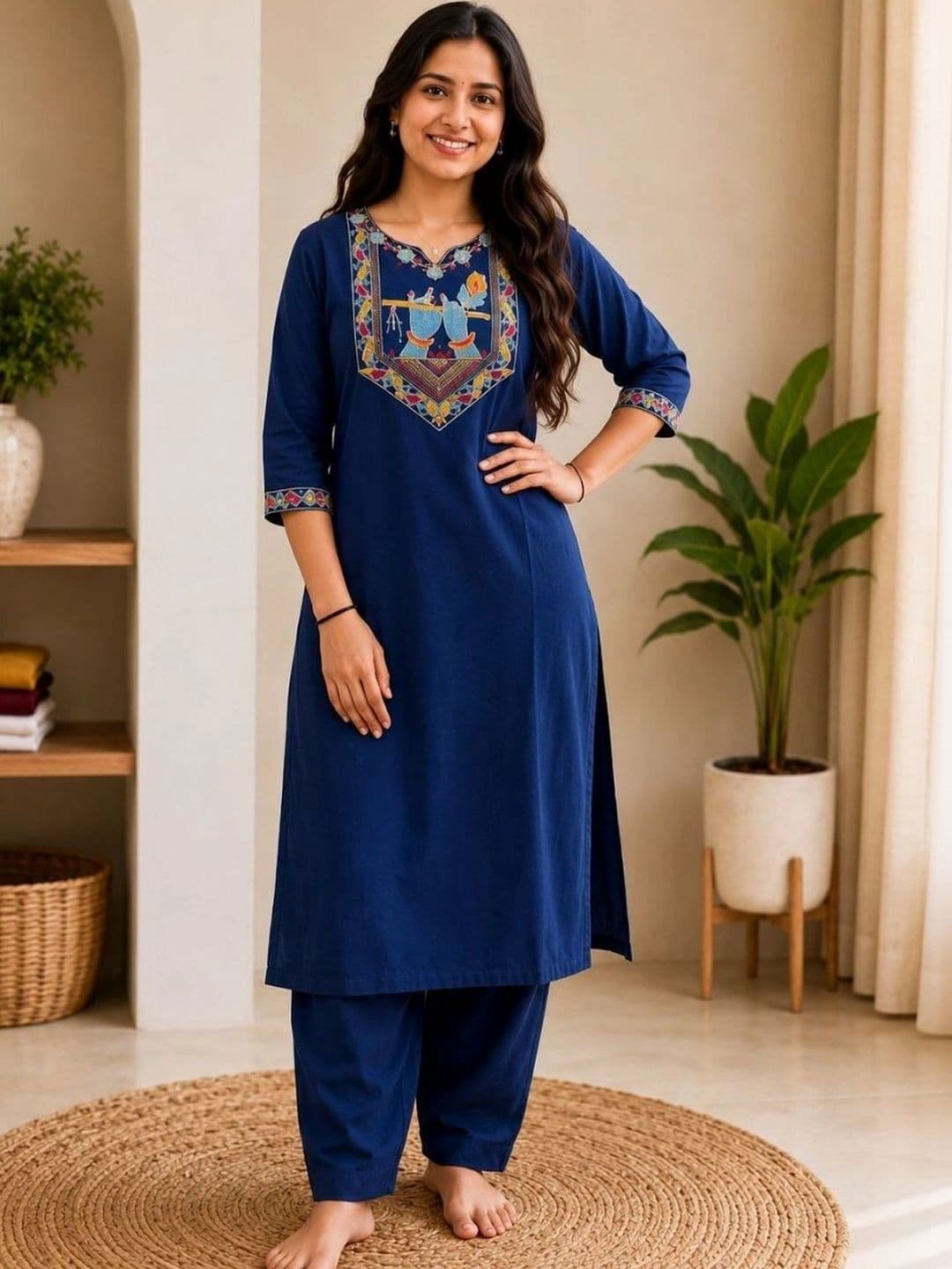 RAMRUT Women Ethnic Motifs Embroidered Regular Thread Work Kurta with Patiala - view 1