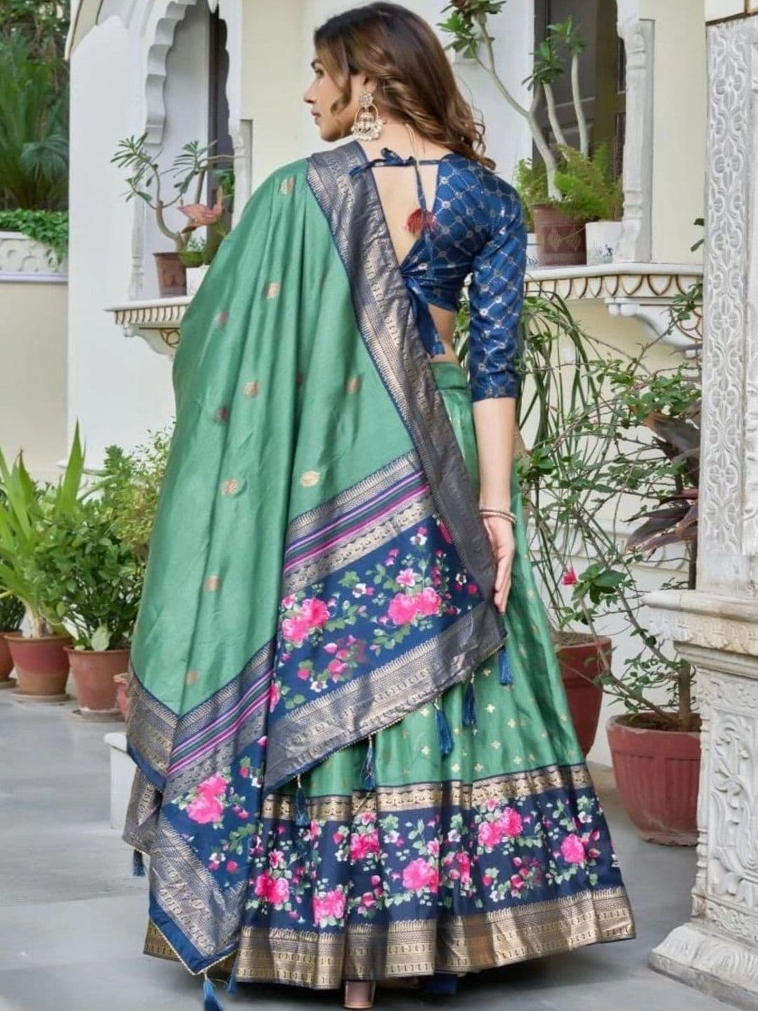 Sangria Semi-Stitched Lehenga & Unstitched Blouse With Dupatta thumbnail 3