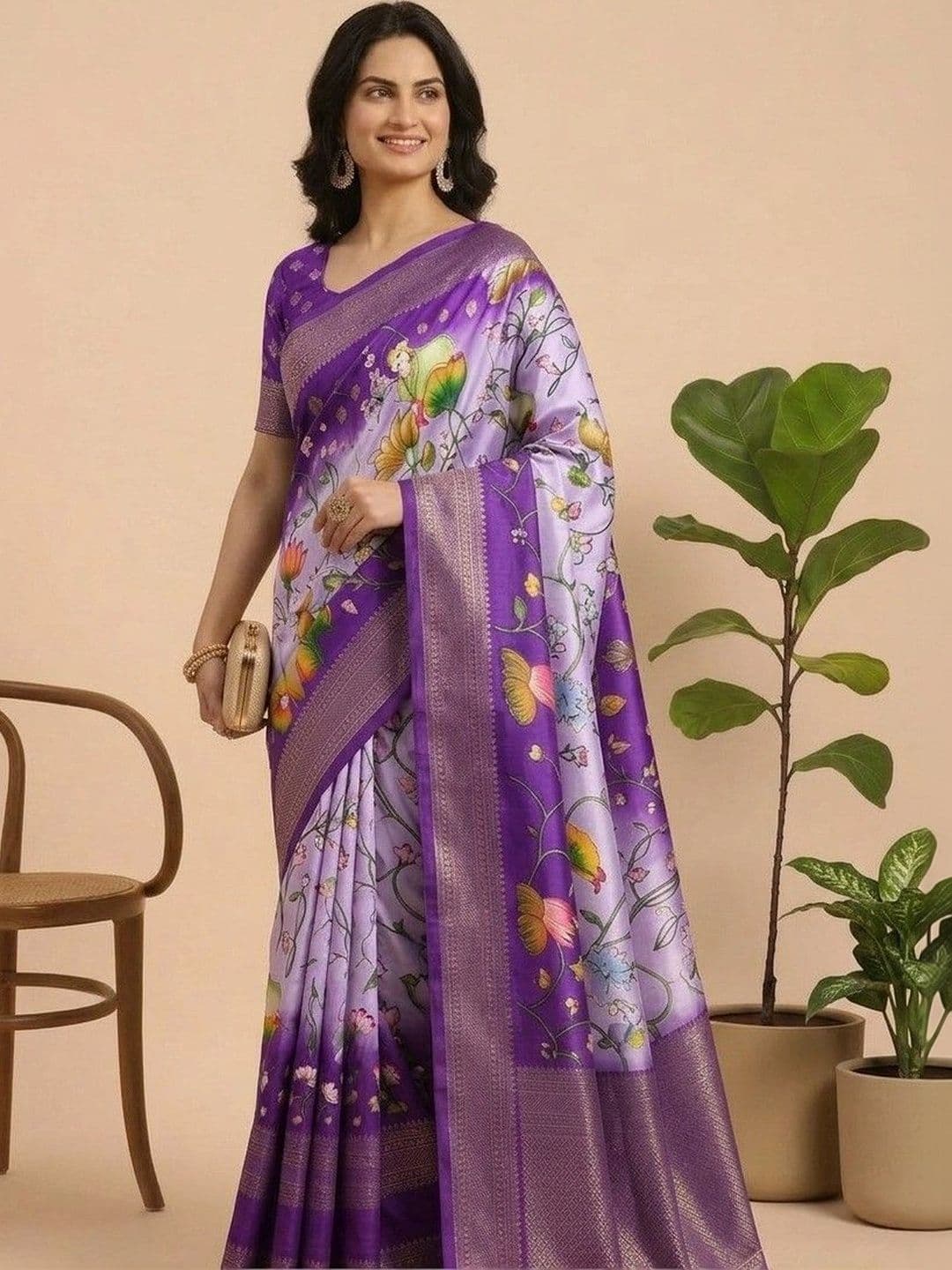 NARIVESH TRENDS Floral Zari Silk Blend Saree thumbnail 4