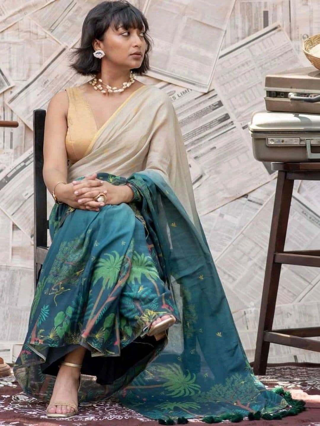 saneria silk Floral Linen Blend Sambalpuri Saree thumbnail 7