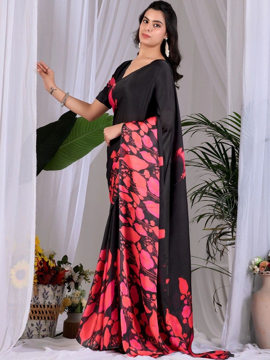 Mitera Floral Satin Designer Saree thumbnail 2