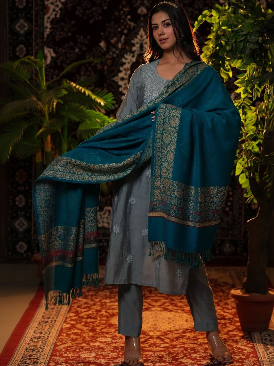 S.T. Women Ethnic Motifs Woven Design Acrylic Shawl thumbnail 2