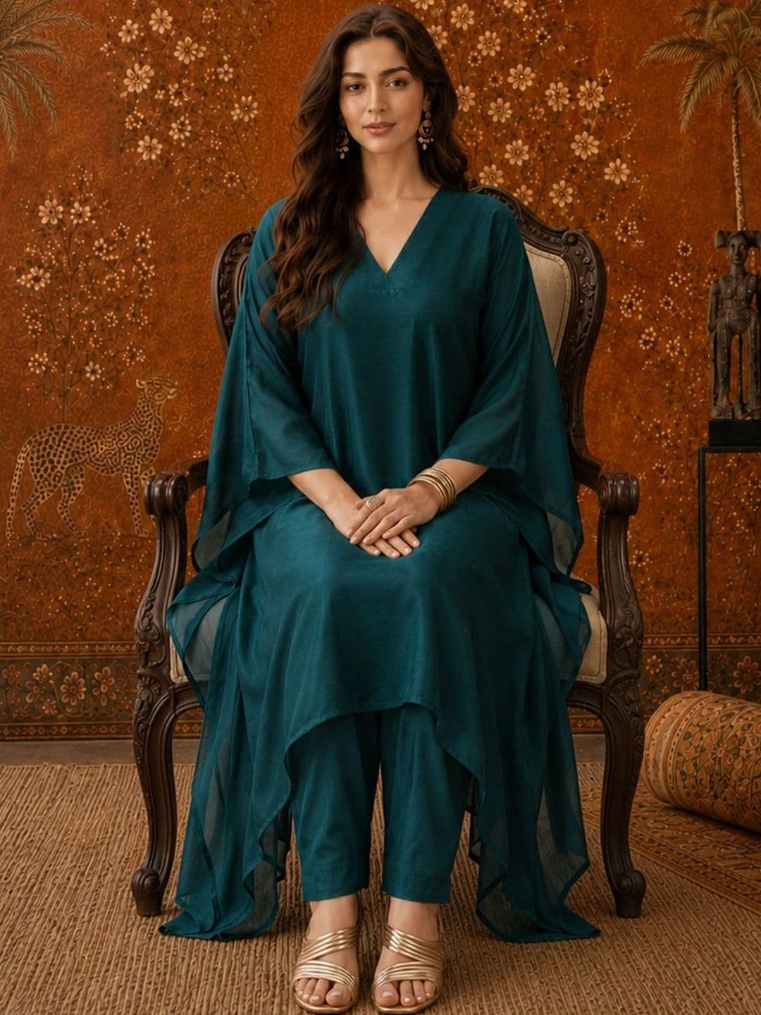 Sangria Women Regular Kurta with Trousers thumbnail 4