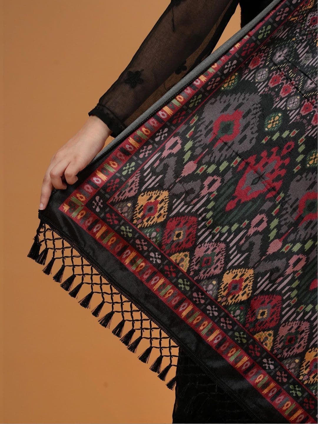 SHIFNEEN Women Ethnic Motifs Printed Velvet Shawl thumbnail 4