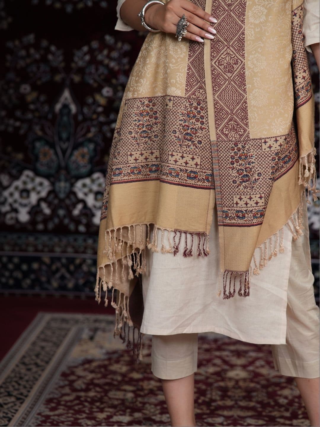 S.T. Women Ethnic Motifs Woven Design Acrylic Shawl thumbnail 2