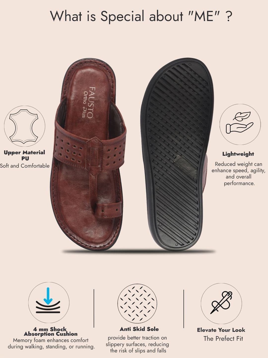 FAUSTO Men Outfit Kolhapuri Toe Ring Strap Ortho Ultra Lightweight Slip On Sandals thumbnail 5