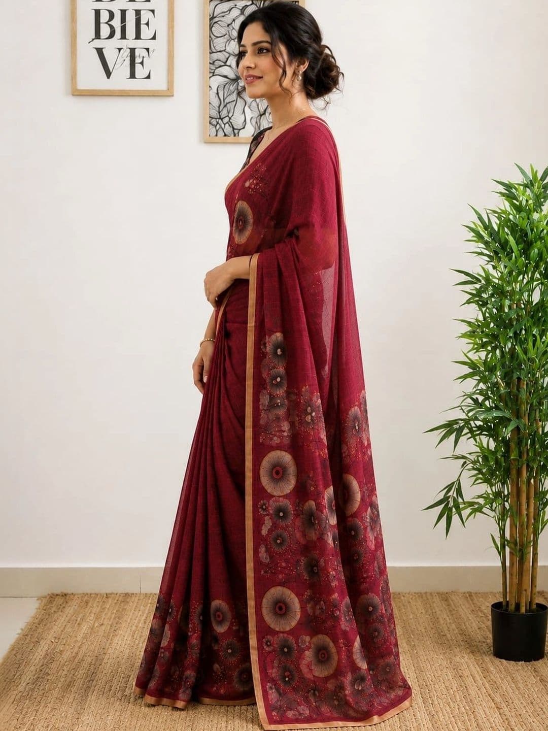 SHRIJAMYAHAM Floral Linen Blend Saree thumbnail 4