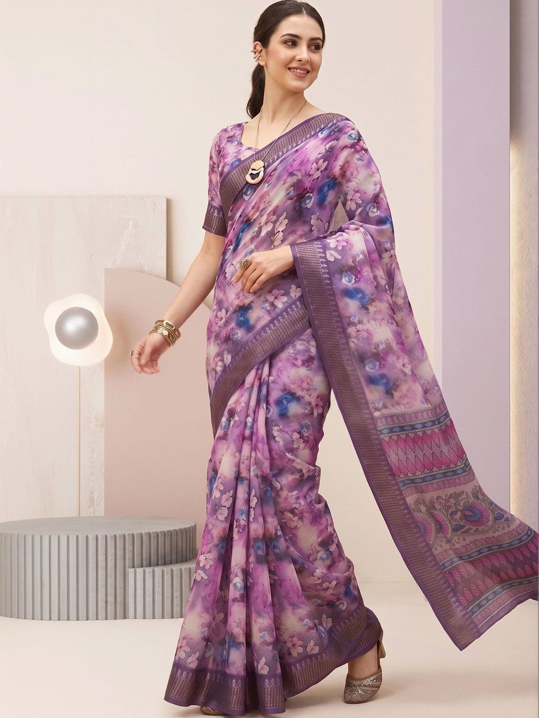 elora Linen Blend Fusion Saree - view 1