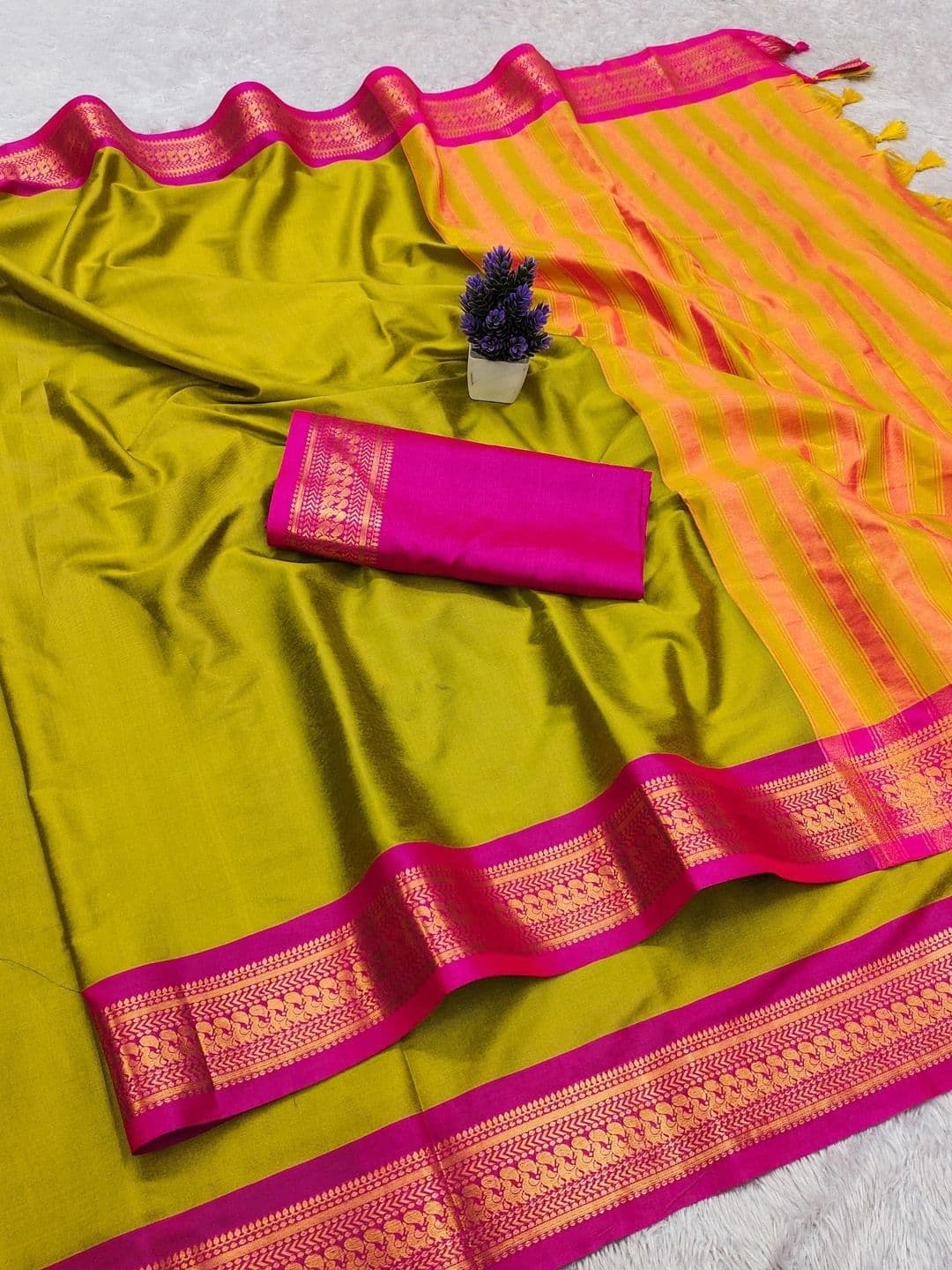 ALPENIKA Striped Zari Art Silk Mysore Silk Saree thumbnail 2