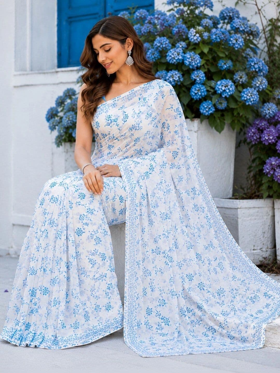 NARIVESH TRENDS Floral Poly Georgette Saree thumbnail 2