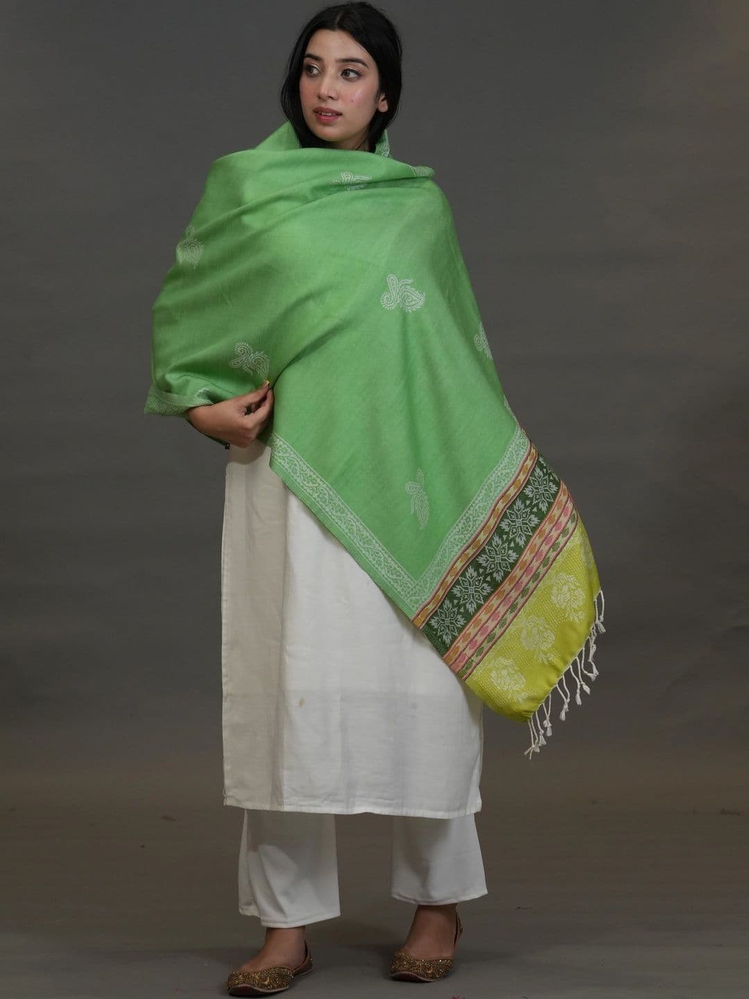 S.T. Women Paisley Embroidered Acrylic Shawl thumbnail 4