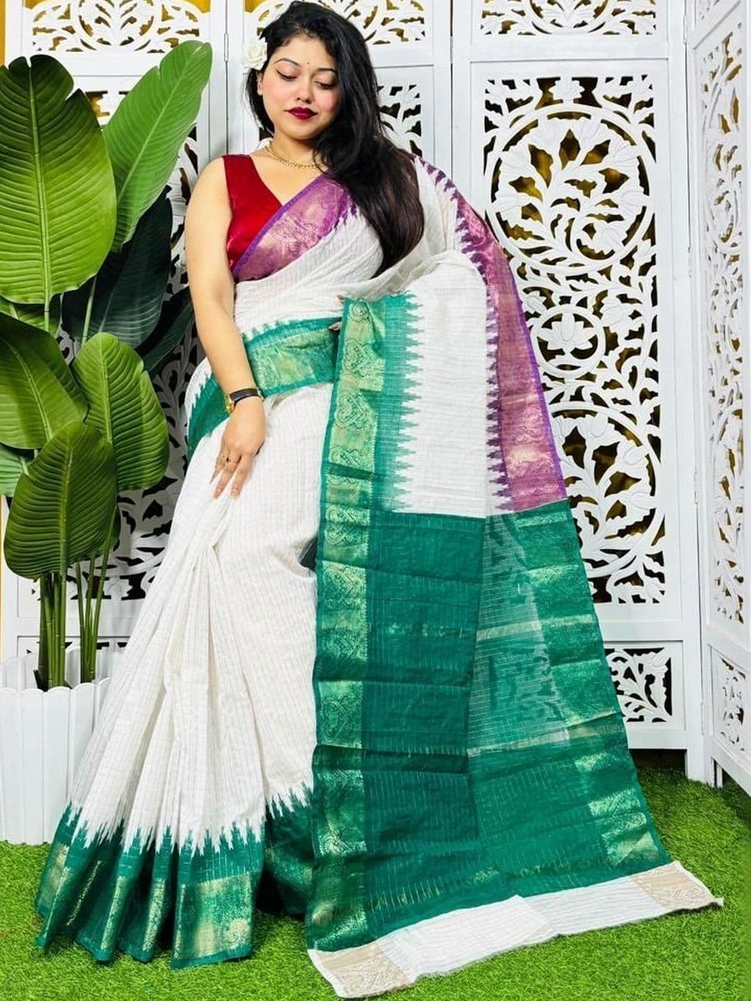 READYMART Striped Zari Pure Cotton Saree - view 1