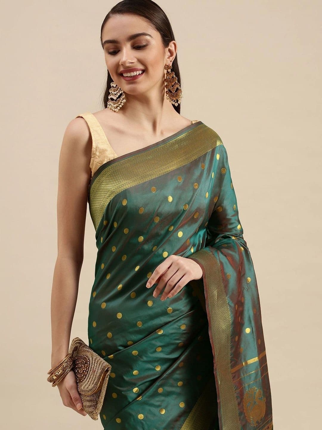 KALINI Women Woven Design Zari Art Silk Paithani Saree thumbnail 4