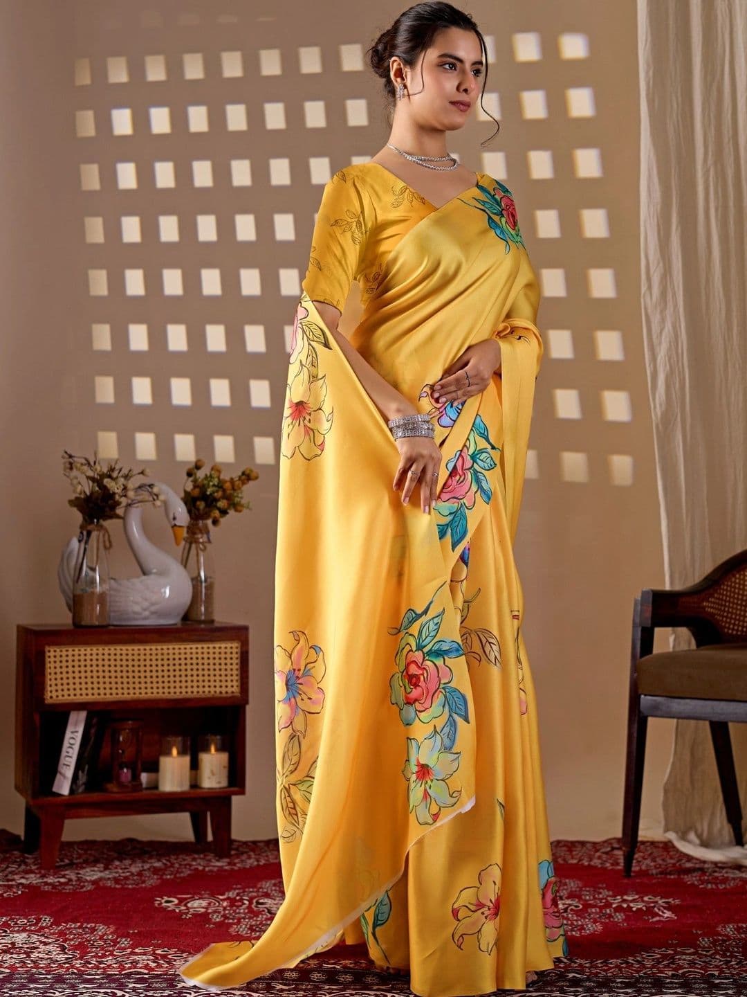 Mitera Floral Satin Designer Saree thumbnail 7