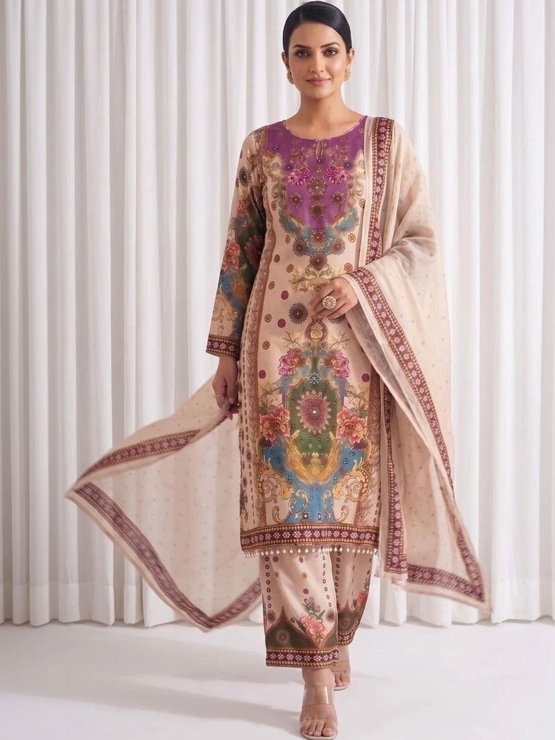 Trendy Kart2 Women Ethnic Motifs Printed Regular Kurta with Trousers & With Dupatta thumbnail 7