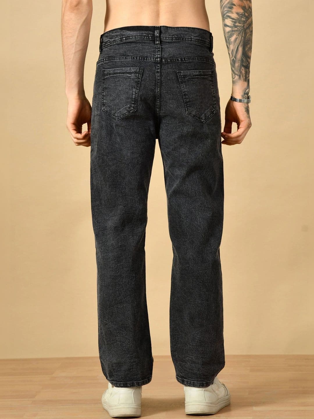 HERE&NOW Men's Washed Black Mid-Rise Straight Fit Jeans with 5-Pocket Styling thumbnail 2