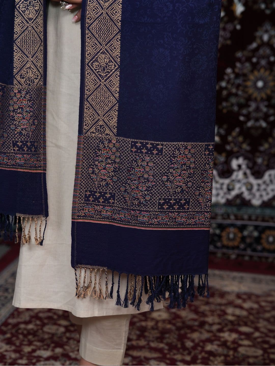 SHIFNEEN Women Ethnic Motifs Woven Design Acrylic Shawl thumbnail 3