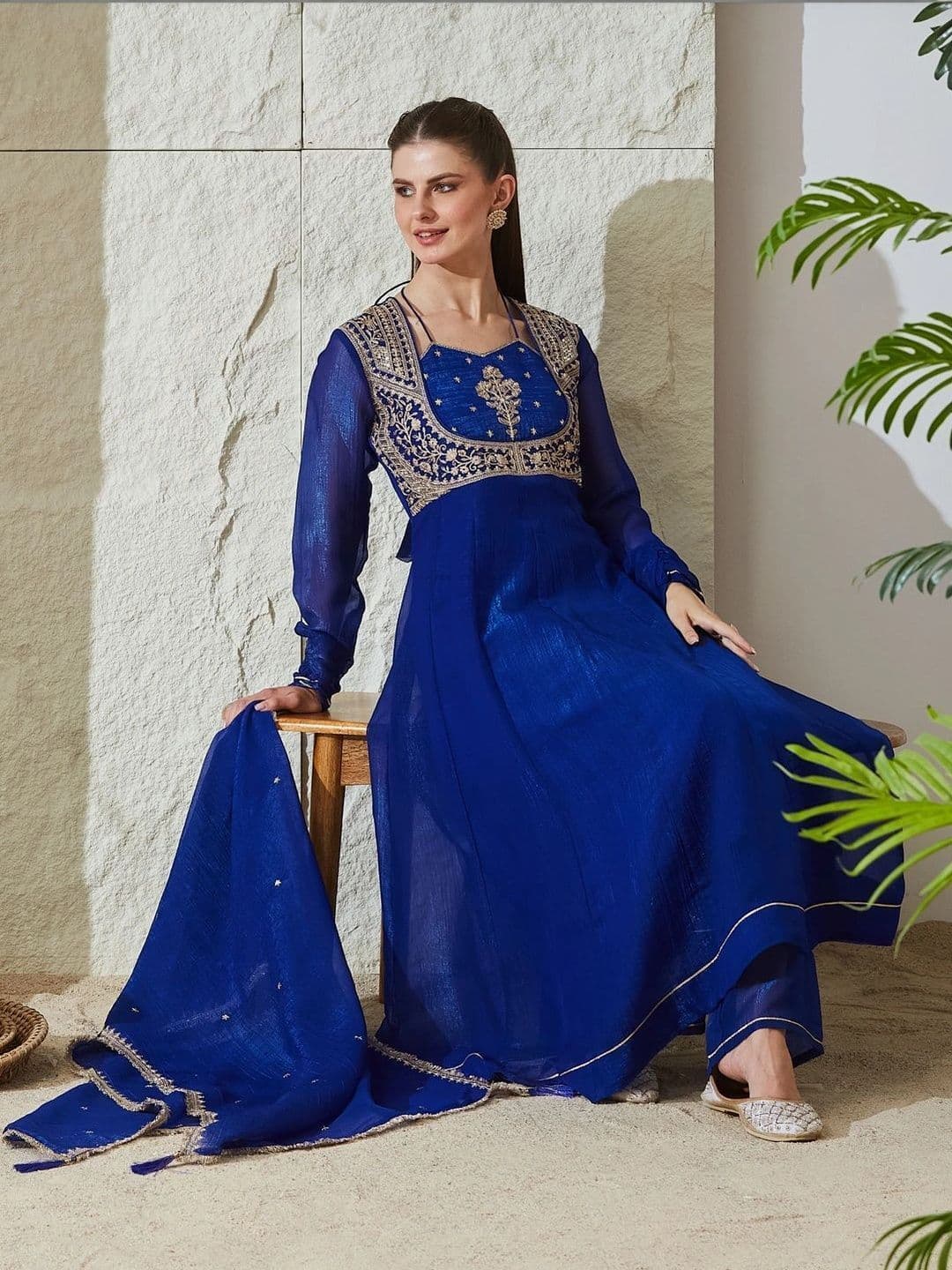 MOKOSH Women Embroidered Anarkali Kurta and Palazzo Set with Dupatta thumbnail 2
