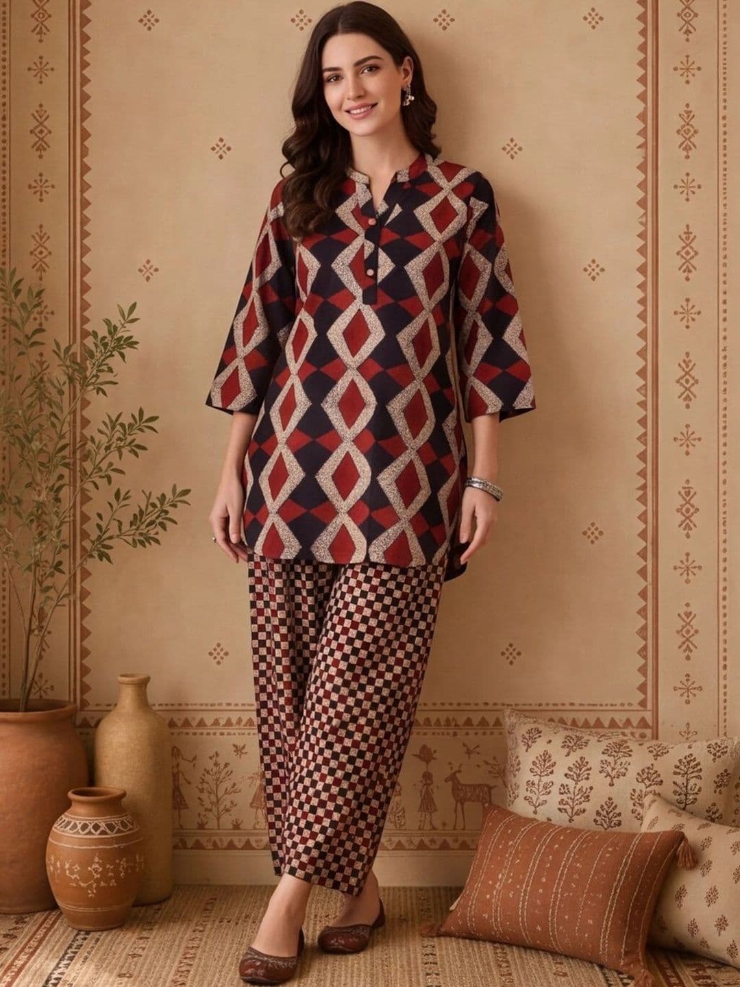 Anouk Women Printed Regular Pure Cotton Kurta with Farshi Salwar - view 1