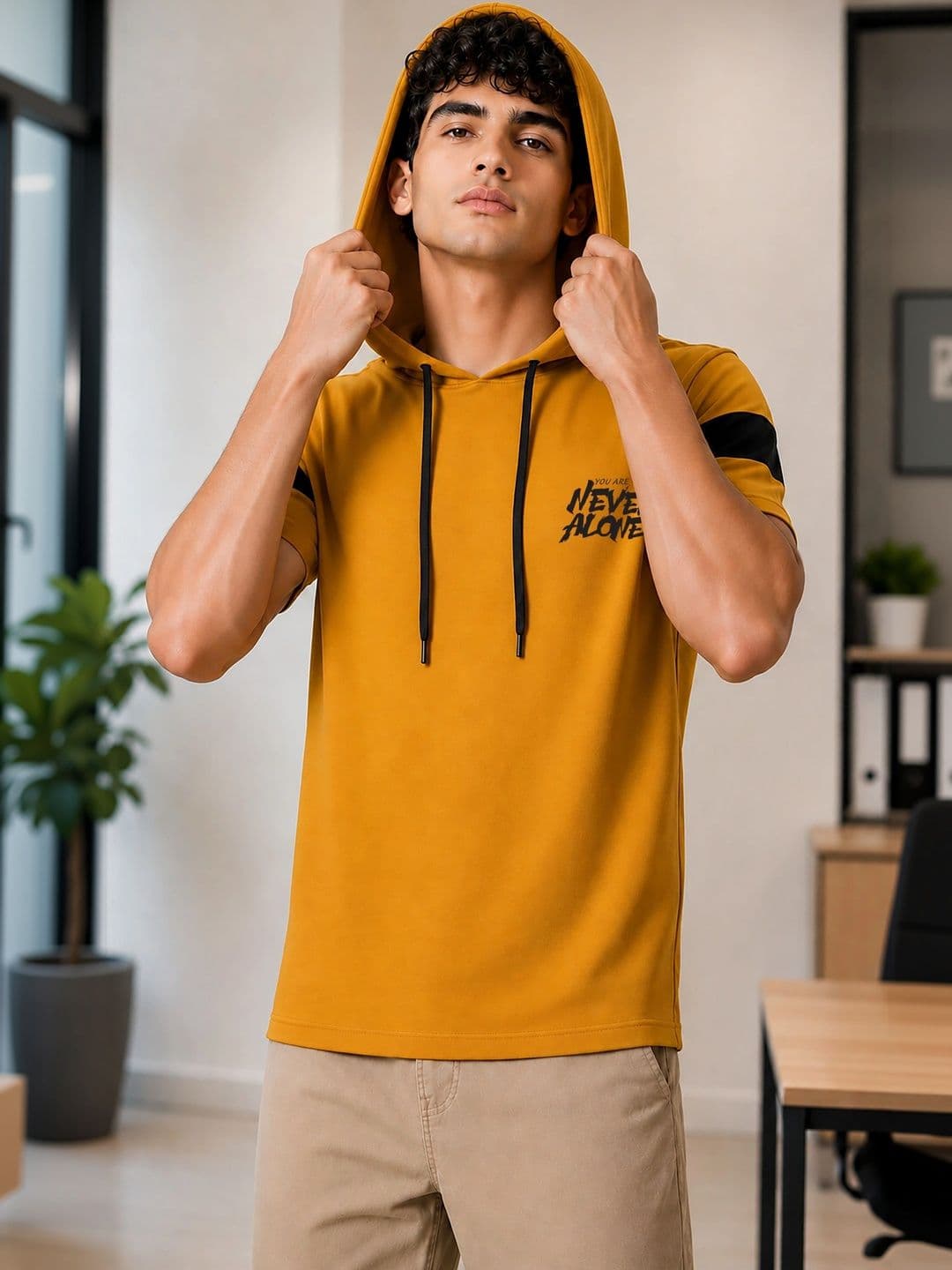 SKY HARBOAR Men Typography Printed Hooded T-shirt thumbnail 5